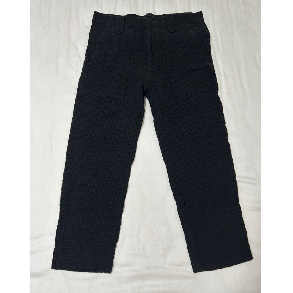Zara Black Seersucker Textured Pants Women Size S Casual Belt Loops Lightweight